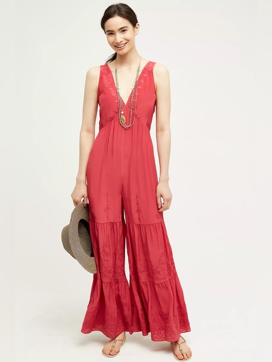 Anthropologie Pants - Anthropologie elevenses Embroidered Silk Jumpsuit
